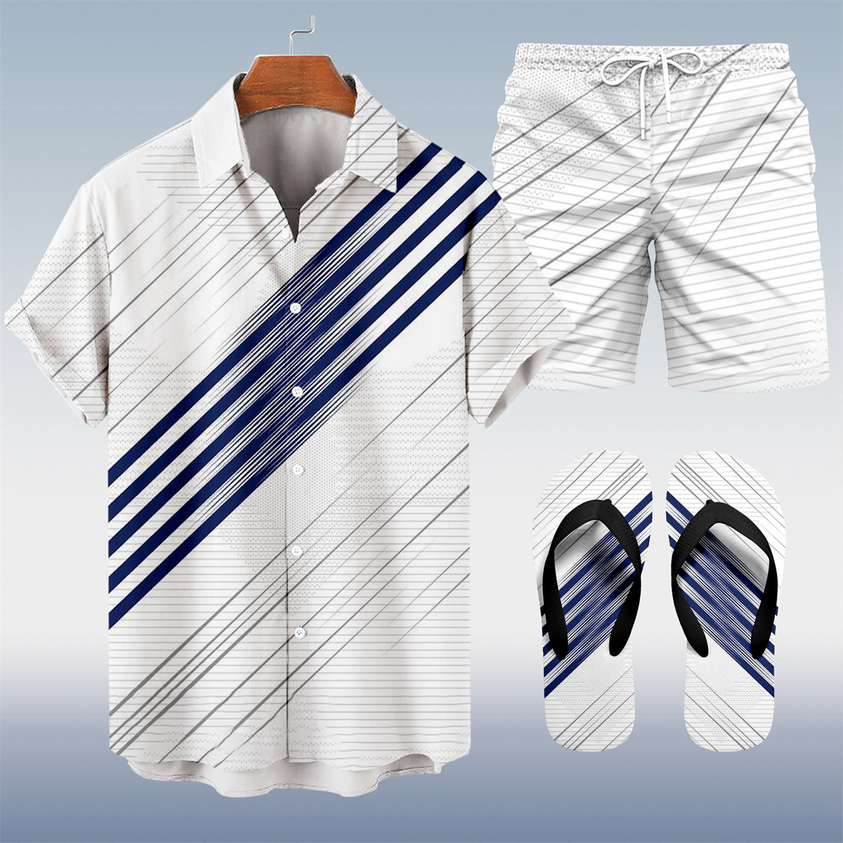 Suitmens Men's Hawaiian Bowling Print Shirt Three-Piece Set 051