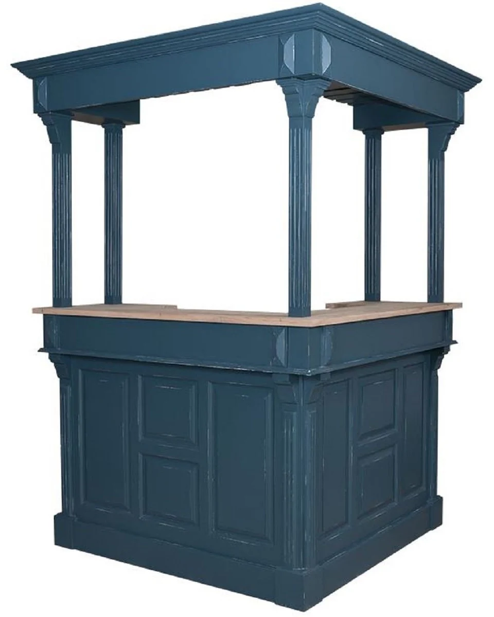 Casa Padrino barra de bar de estilo campestre azul antiguo / natural 148 x 148 x A. 210 cm - Barra de bar de madera maciza - Muebles de bar de madera maciza - Muebles de bar en estilo campestre