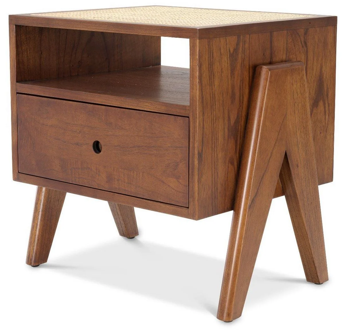 Casa Padrino mesita de noche de lujo marr¨®n / natural 58 x 45 x A. 55,5 cm - Mesa auxiliar de madera maciza con tejido de rat¨¢n - Muebles de dormitorio de lujo