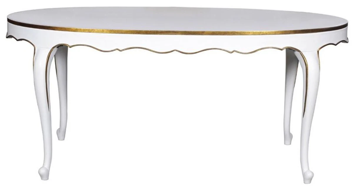 Casa Padrino mesa de comedor barroco de lujo blanco / oro 207 x 114 x A. 78 cm - Mesa de cocina ovalada de caoba - Muebles de comedor barrocos - Calidad de Lujo