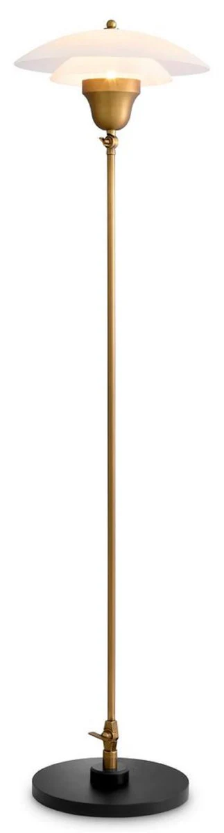 Casa Padrino lámpara de pie de lujo latón antiguo / blanco / negro Ø 39 x A. 155 cm - Lámpara de pie con pantalla redonda de cristal y pie de mármol - Lámparas de pie de lujo - Luces de lujo