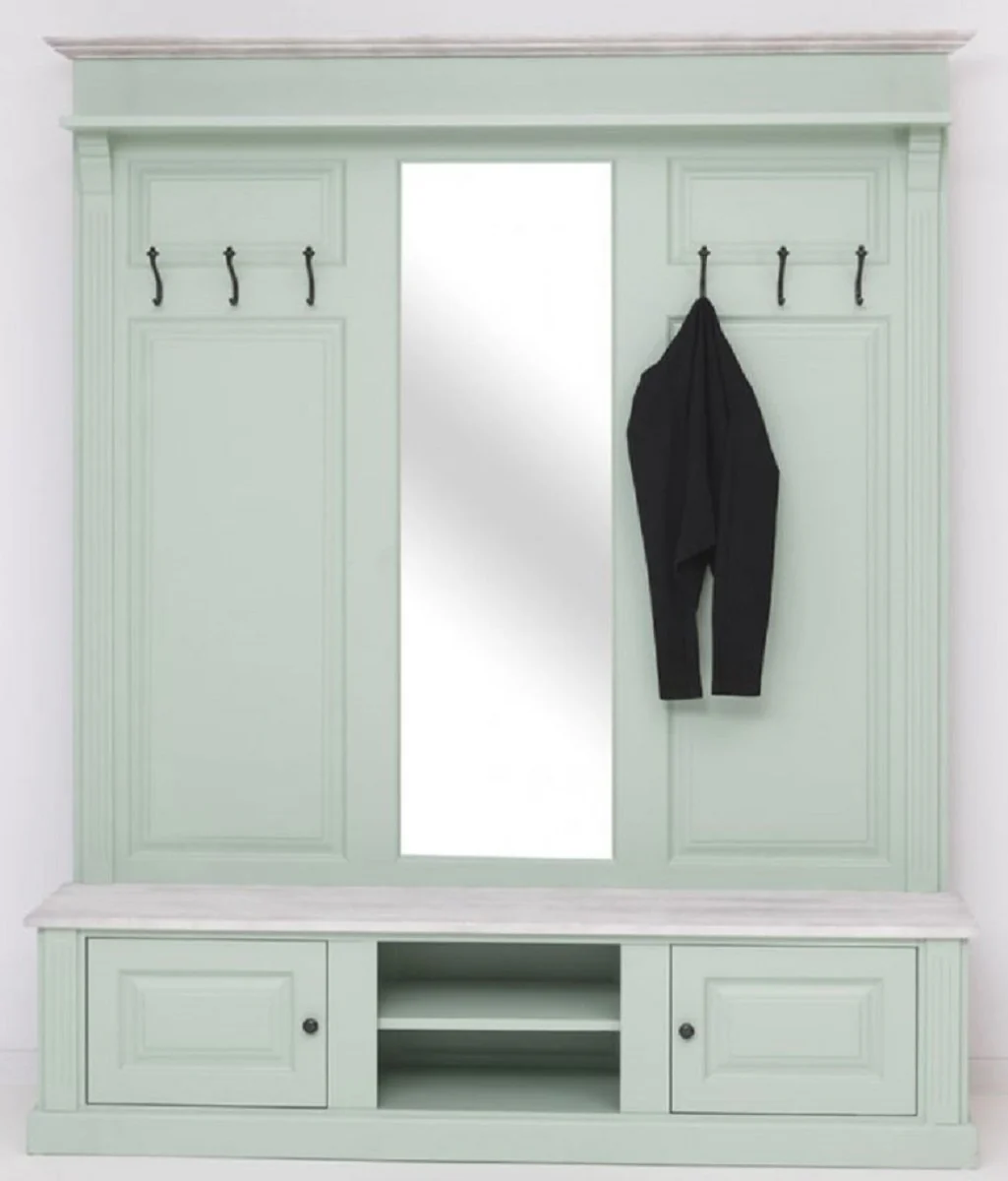 Casa Padrino armario de estilo campestre verde menta / gris 180 x 41 x A. 210 cm - Armario de madera maciza con espejo - Mueble armario de madera maciza - Mueble armario de estilo campestre
