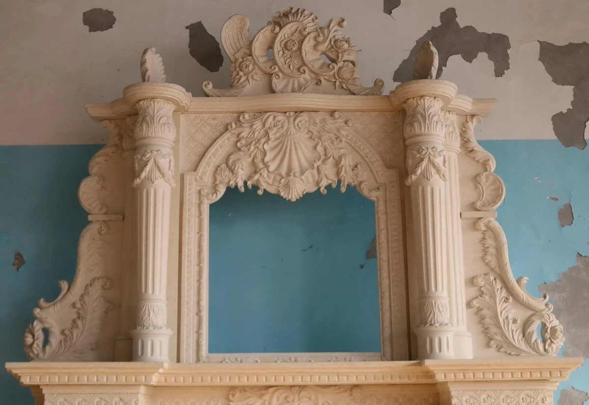 Casa Padrino marco de chimenea de m¨¢rmol barroco de lujo beige 260 x A. 350 cm