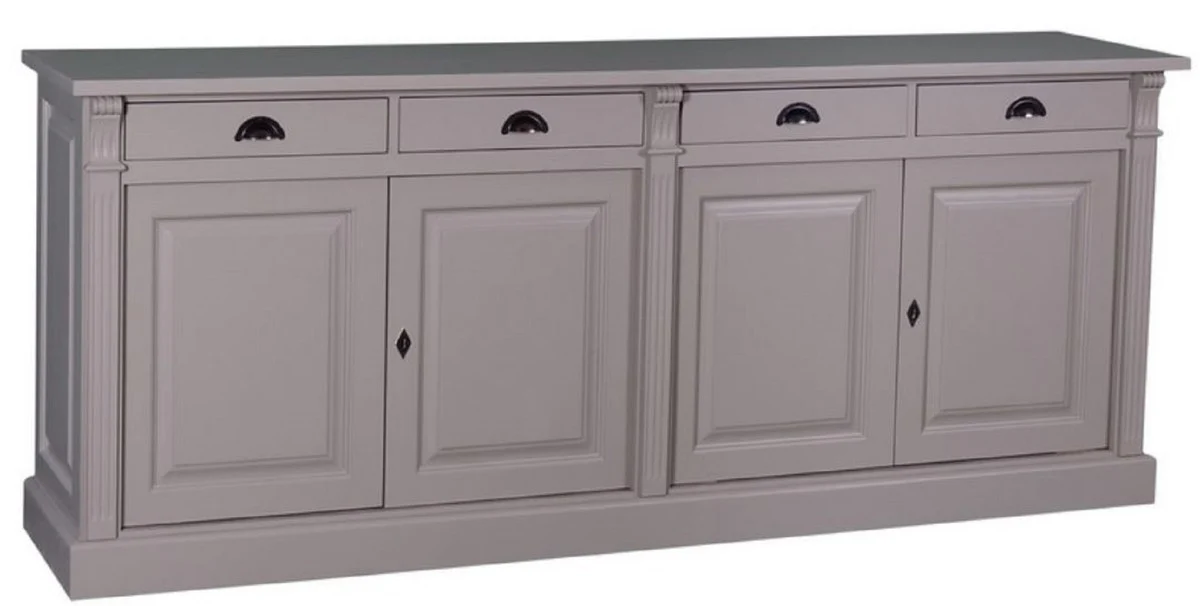 Casa Padrino armario de cocina de estilo campestre con 4 puertas y 4 cajones gris 219 x 51 x H. 90 cm - Armario de Madera Maciza - Muebles de Estilo Campestre