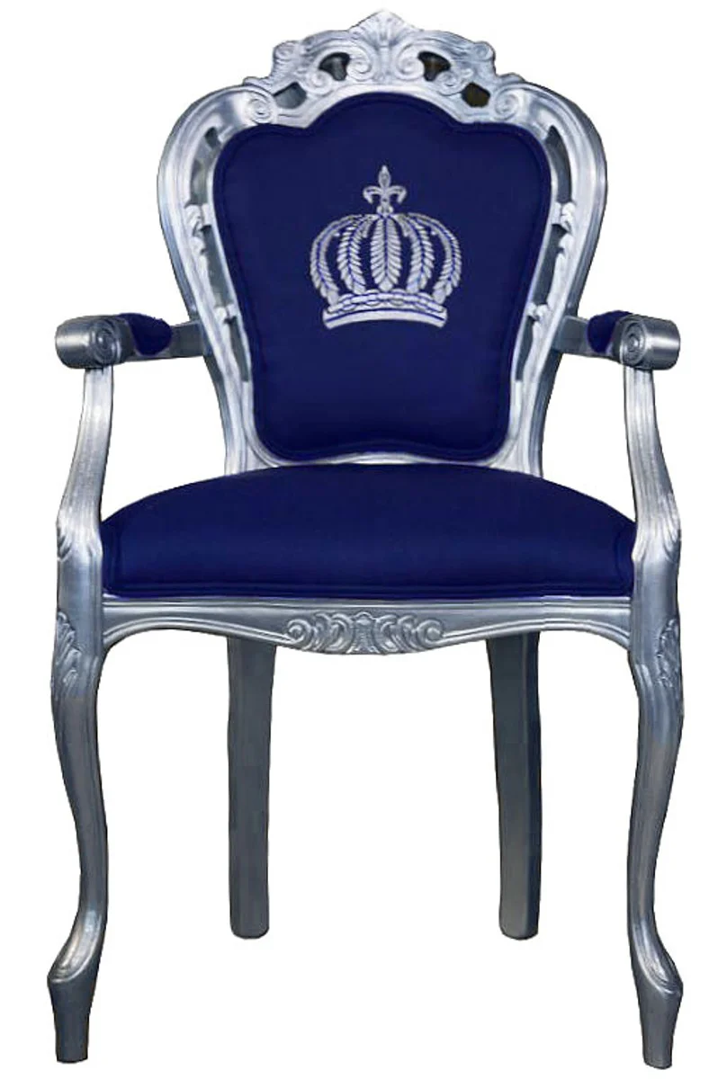 Pomp??s by Casa Padrino luxury baroque dining chair with armrests blue / silver - Pomp??s baroque chair designed by Harald Gl??ckler