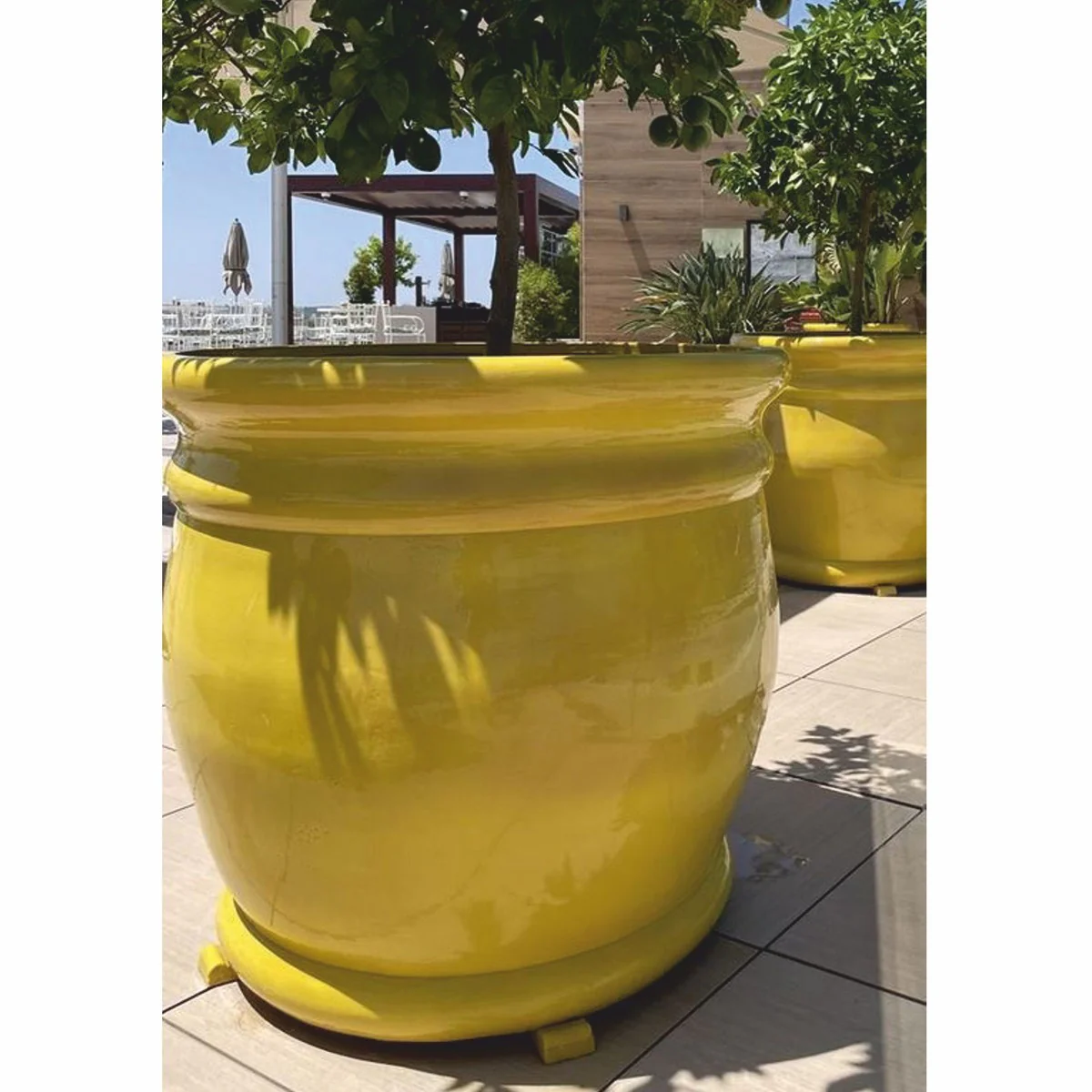 Casa Padrino maceta de cer¨¢mica de lujo amarillo ? 98 x A. 90 cm - Decoraci¨®n de jard¨ªn