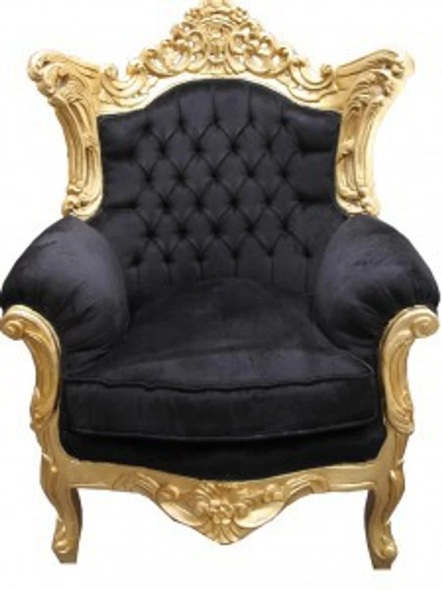 Casa Padrino Baroque Living Room Set Black / Gold - 3 seater +2 seater sofa + 1 chair