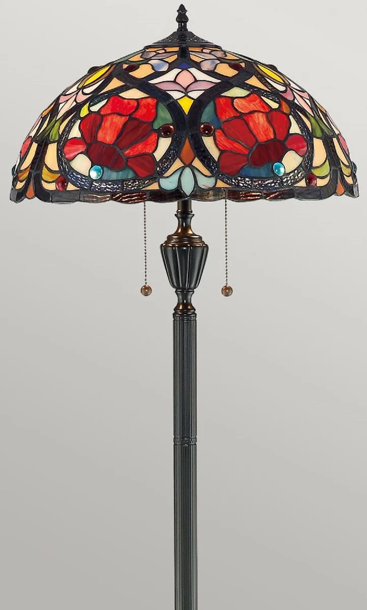 Casa Padrino lámpara de pie Tiffany de lujo multicolor / bronce vintage Ø 46 x A. 157,5 cm - Tiffany lámpara de pie - Luces Tiffany - Lámparas de pie Tiffany - Lámparas de pie para salón y oficina
