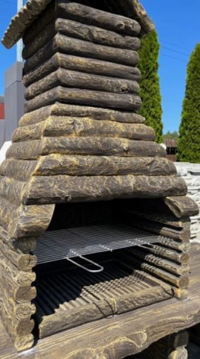 Casa Padrino barbacoa de jard¨ªn de lujo marr¨®n 162 x 70 x A. 205 cm - Chimenea de hormig¨®n en aspecto de madera - Accesorios de jard¨ªn de lujo