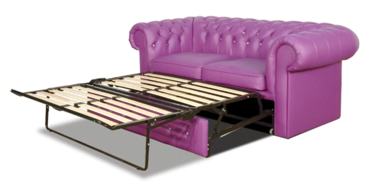 Casa Padrino sof¨¢ de 2 plazas de cuero genuino en color violeta con piedras brillantes 180 x 100 x H. 78 cm - Sof¨¢ Cama Chesterfield de Lujo