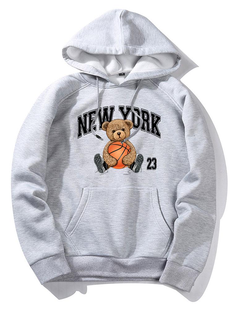 New York Basketball Bear Print Hoodie