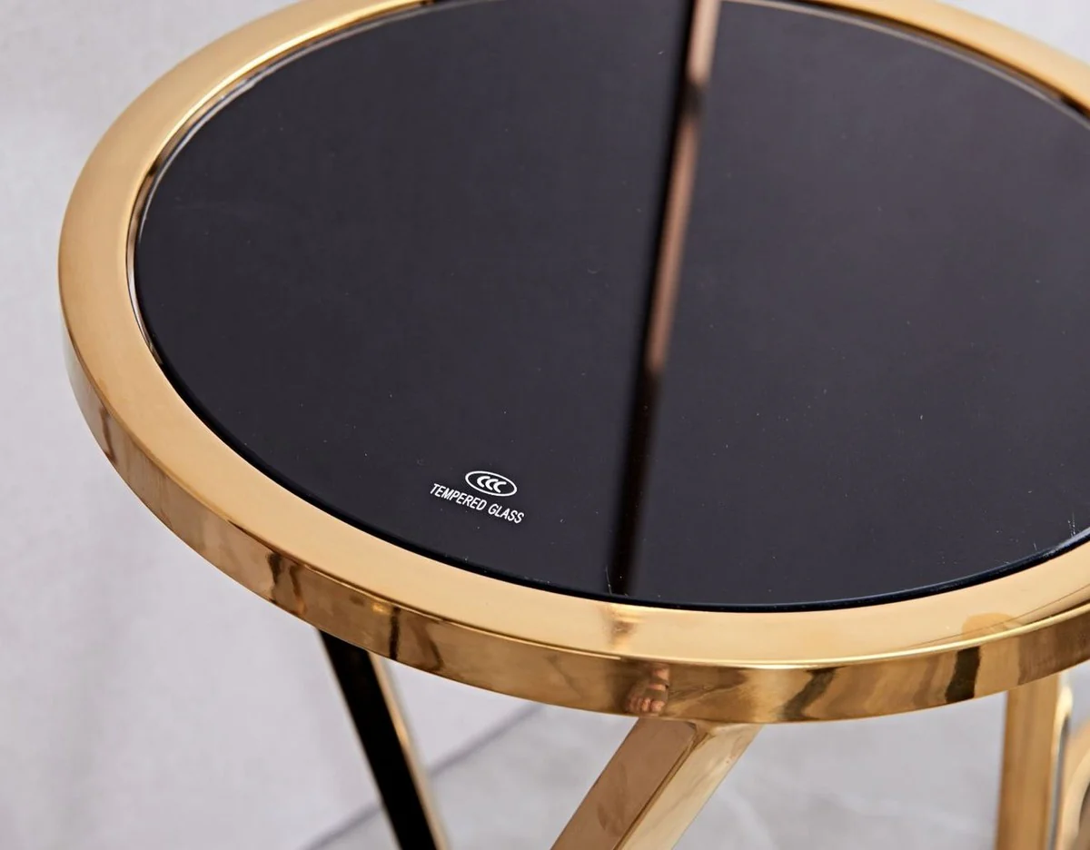 Casa Padrino mesa auxiliar de lujo oro / negro ? 35 x A. 70 cm - Mesa floral redonda de acero inoxidable con tapas de cristal tintado - Muebles de sal¨®n - Muebles de lujo