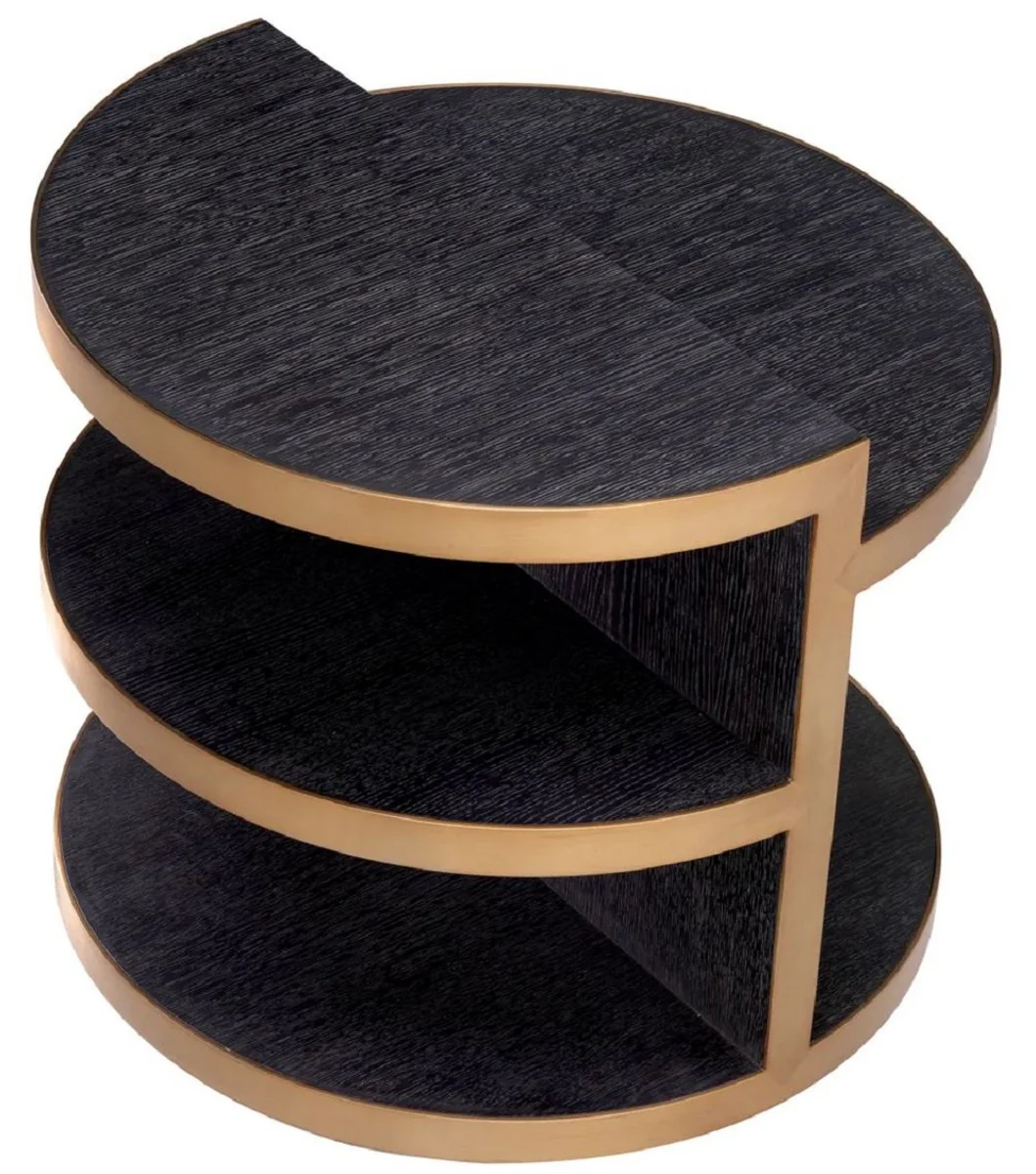 Casa Padrino mesa auxiliar de lujo negro gris / lat¨®n ? 65 x A. 55,5 cm - Mesa de sal¨®n redonda de madera maciza - Muebles de sal¨®n - Muebles de lujo - Colecci¨®n de lujo