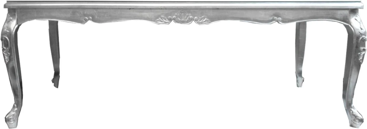Casa Padrino mesa de comedor barroca de lujo con tapa de vidrio plata 200 x 100 x H. 81 cm - Mesa de Comedor Hecha a Mano - Hecho en Italia - Colecci¨®n de Lujo