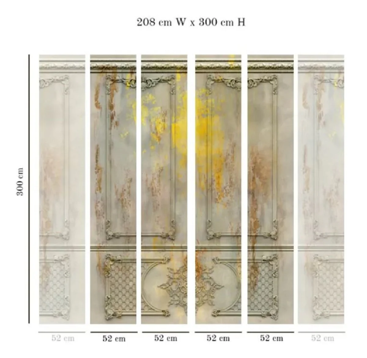 Casa Padrino papel pintado no tejido barroco de lujo gris antiguo / amarillo / marrón - Papel pintado de salón de estilo barroco con patrón estuco elegante - Decoración de salón barroco