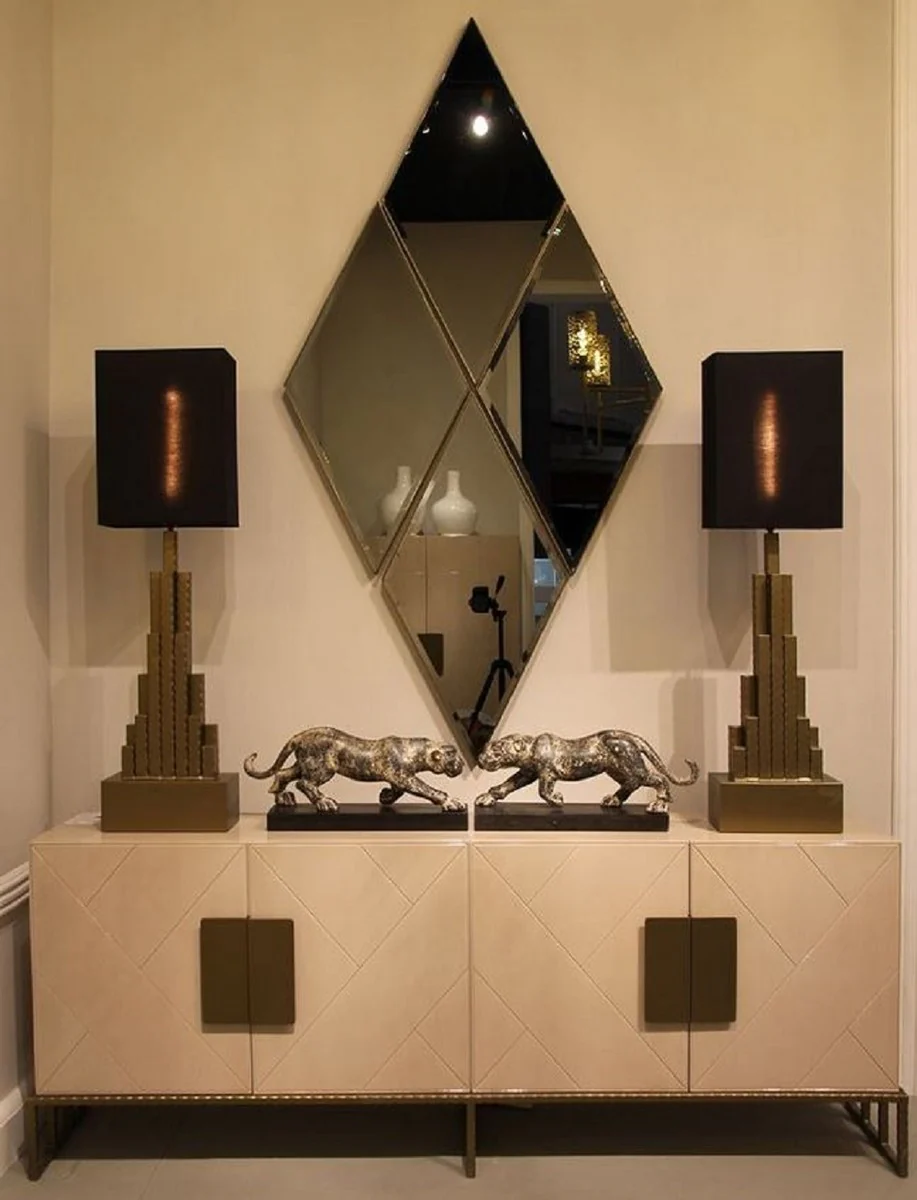 Casa Padrino aparador de dise?o crema / lat¨®n 200 x 40 x A. 80 cm - Armario de cer¨¢mica para sal¨®n con 4 puertas - Muebles de Lujo