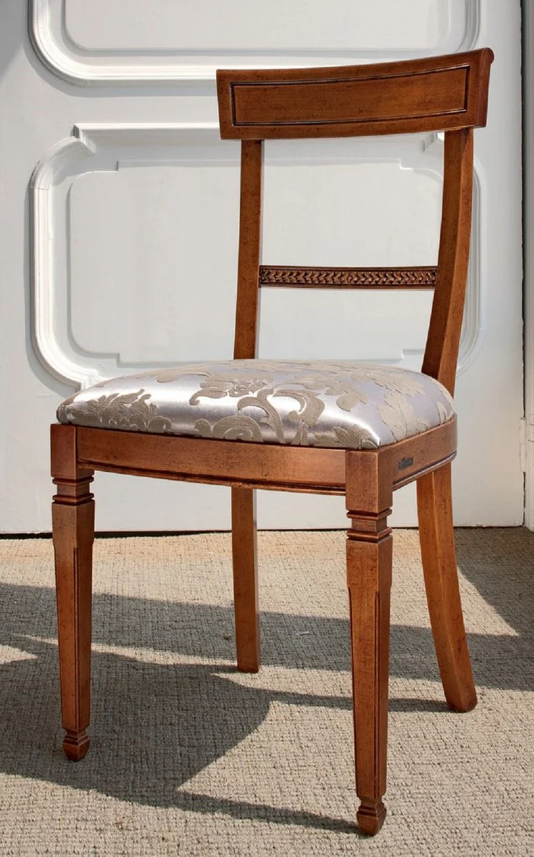 Casa Padrino conjunto de sillas de comedor Biedermeier de lujo plata / beige / marr¨®n - Conjunto de sillas de cocina de 6 - Muebles de comedor Biedermeier - Calidad de Lujo - Hecho en Italia