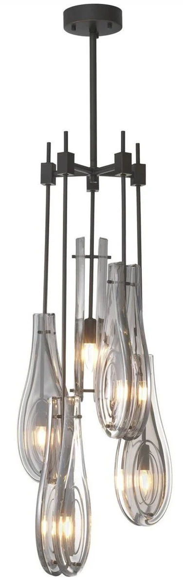 Casa Padrino lámpara de araña de lujo bronce / gris Ø 37 x A. 95,5 cm - Lámpara de araña moderna de metal con pantallas de vidrio - Calidad de Lujo