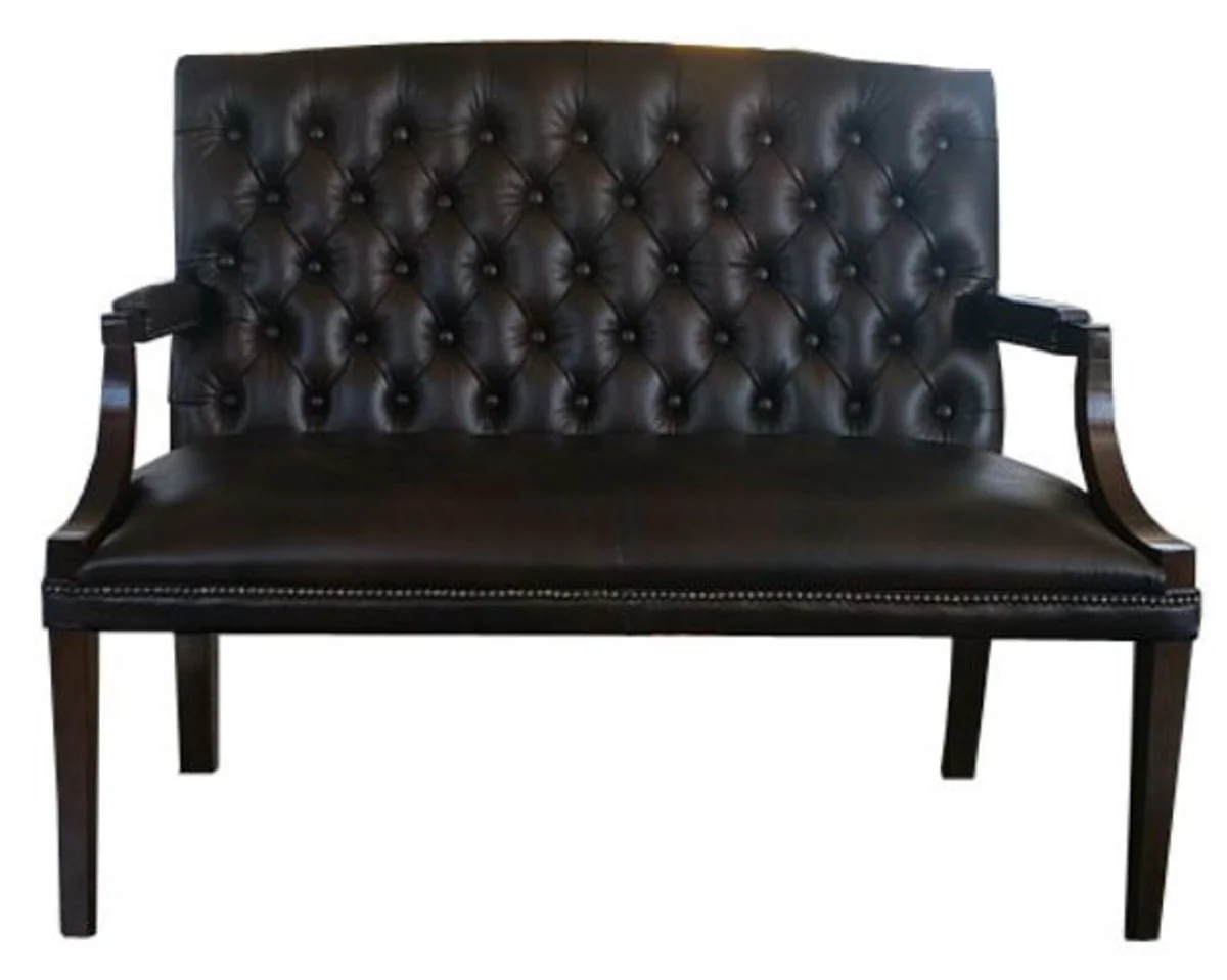 Casa Padrino Chesterfield banco de 2 plazas de cuero genuino con brazos negro / marr¨®n oscuro 120 x 60 x H. 100 cm - Muebles de Lujo