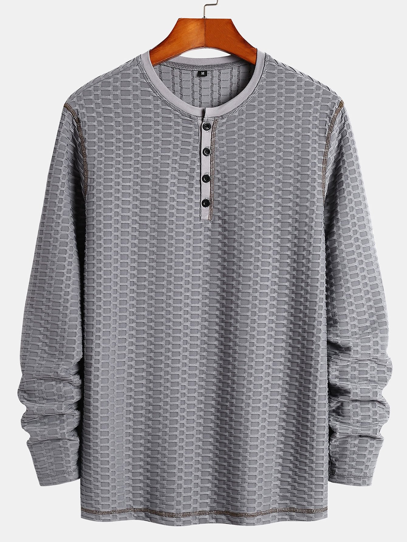 Long Sleeve Muscle Fit Knitted Textured Henley Shirt