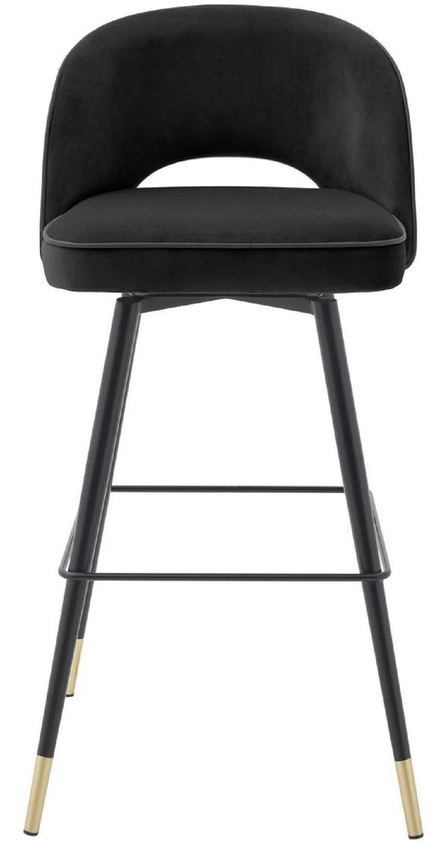 Casa Padrino conjunto de sillas de bar de lujo negro / lat¨®n 51 x 52 x A. 103 cm - Taburetes de bar con asiento giratorio y tela de terciopelo noble - Muebles de Bar de Lujo
