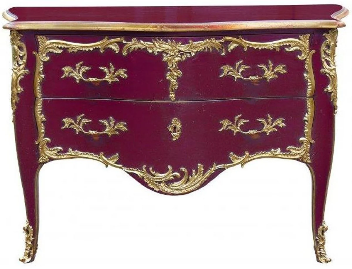 Casa Padrino cómoda barroco con 2 cajones rojo burdeos antiguo / oro - Cómoda de madera maciza hecha a mano en estilo barroco - Muebles barrocos hechos a mano - Noble y Magnífico