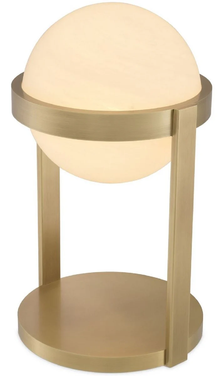 Casa Padrino lámpara de mesa de lujo latón antiguo / blanco Ø 22 x A. 38 cm - Lámpara de escritorio con pantalla redonda de vidrio - Luces de Lujo