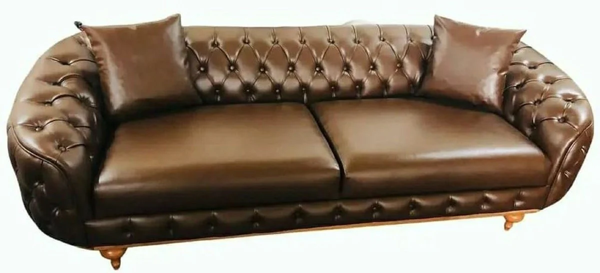 Casa Padrino sof¨¢ Chesterfield de lujo en cuero artificial marr¨®n oscuro / natural - Sof¨¢ de sal¨®n - Muebles de sal¨®n - Muebles de lujo - Interior de sal¨®n - Interior de lujo
