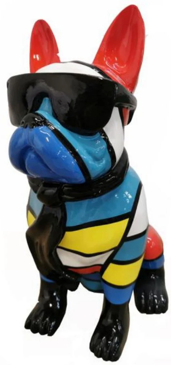 Casa Padrino escultura decorativa de lujo perro bulldog multicolor / negro A. 120 cm - Figura decorativa grande - Escultura decorativa XXL - Esculturas y figuras decorativas XXL de lujo
