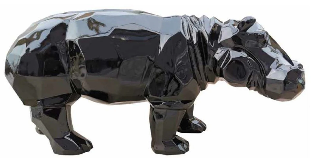 Casa Padrino figura decorativa de lujo hipopótamo negro 80 x A. 38 cm - Escultura de decoración de sala de estar - Escultura de decoración de jardín - Figura de animal resistente a la intemperie