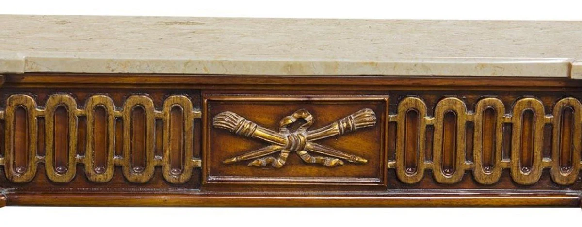 Casa Padrino consola barroco de lujo marr¨®n / oro / crema - Consola de madera maciza hecha a mano con elegantes decoraciones y tapa de m¨¢rmol - Muebles Barrocos