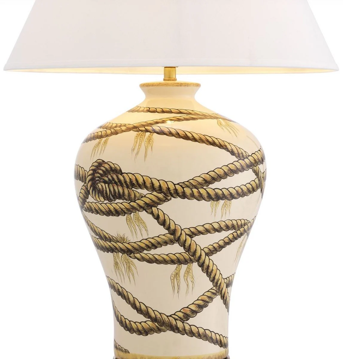 Casa Padrino lámpara de mesa de lujo beige / latón antiguo / blanco Ø 56 x A. 86 cm - Lámpara de mesa de porcelana pintada a mano - Colección de Lujo