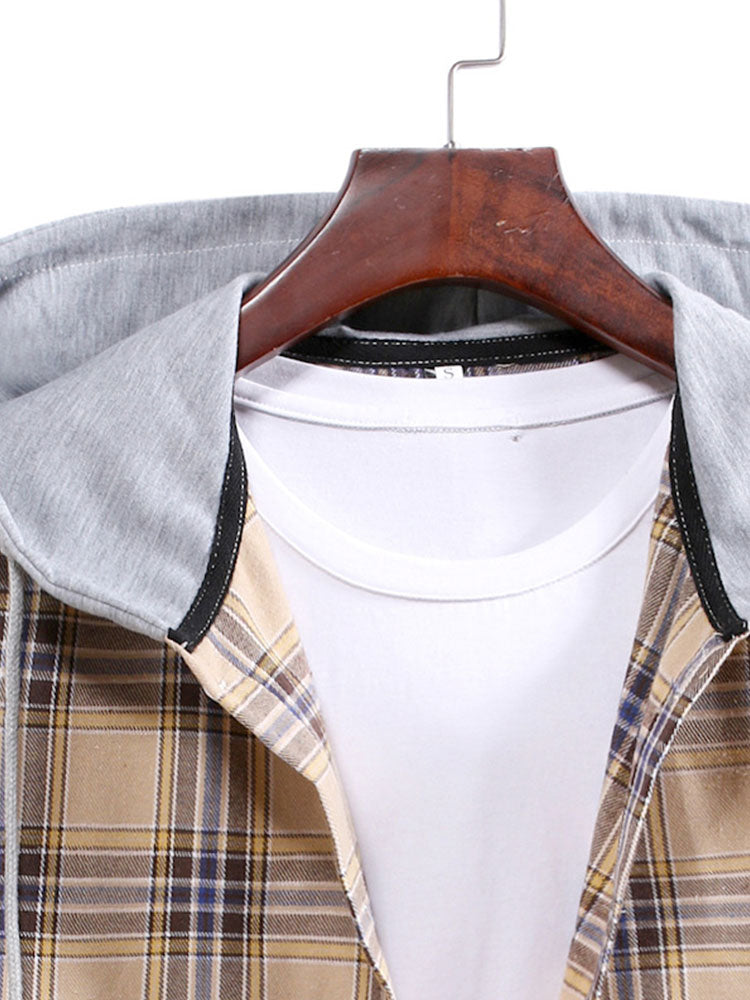 Plaid Drawstring Hooded Shirt