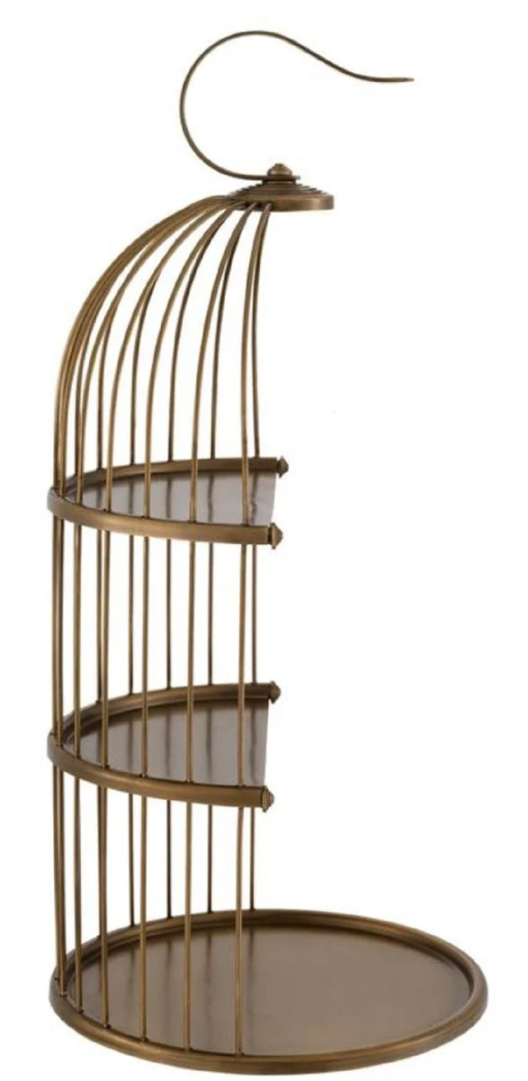 Casa Padrino diseñador etagere de 3 niveles con mango latón antiguo Ø 16,5 x H. 35,5 cm - Etagere de Latón de Lujo en Diseño de Jaula de Pájaros
