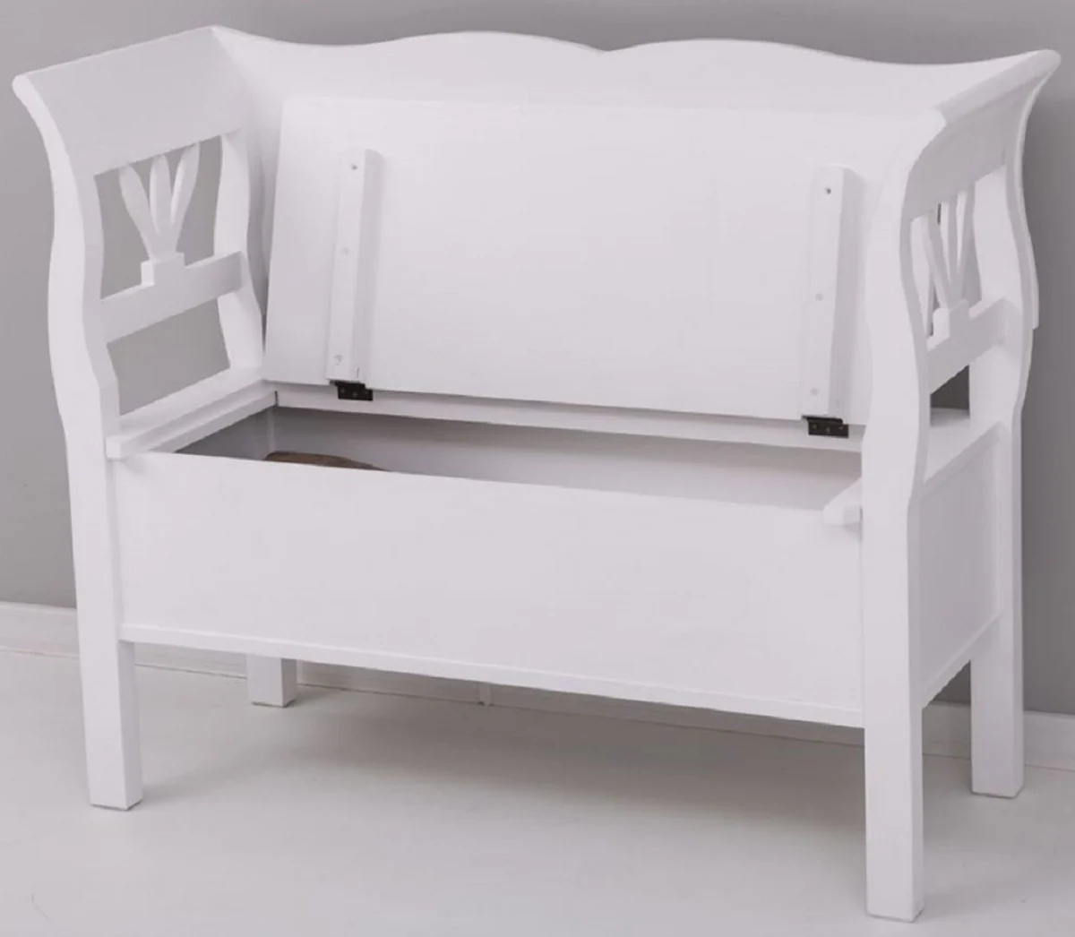 Casa Padrino banco de estilo campestre blanco 117 x 48 x A. 92 cm - Banco de madera maciza con espacio de almacenamiento - Muebles de madera maciza - Muebles de estilo campestre