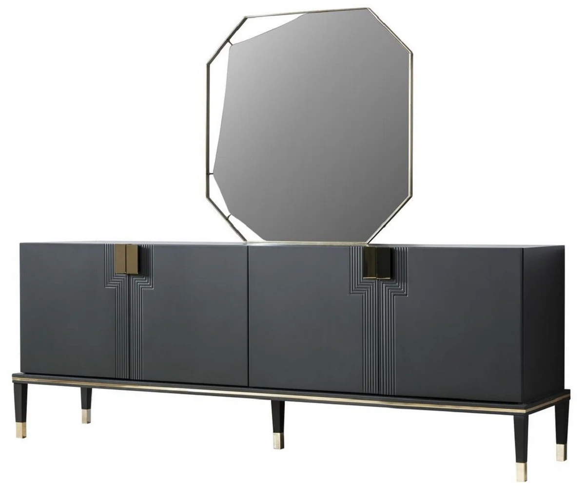 Casa Padrino conjunto de muebles de lujo negro / oro - 1 Aparador con 4 Puertas y 1 Espejo - Muebles modernos de madera maciza - Colección de Lujo