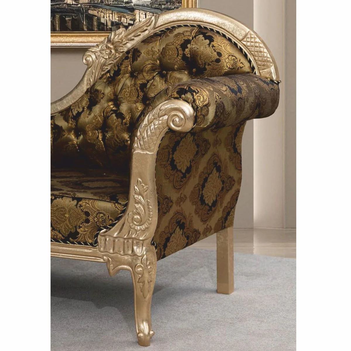 Casa Padrino Sof¨¢ Barroco de Lujo Lado Derecho Oro / Negro / Plata 210 cm - Muebles Barrocos