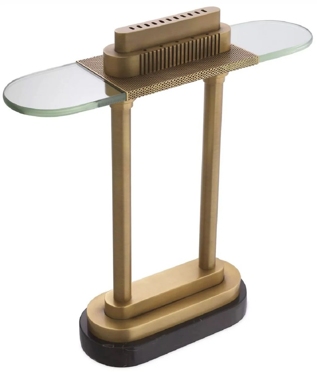 Casa Padrino lámpara de escritorio de lujo latón antiguo / negro 45 x A. 47 cm - Elegante lámpara de mesa con base de mármol y pantalla de vidrio - Iluminación de lujo - Muebles de lujo