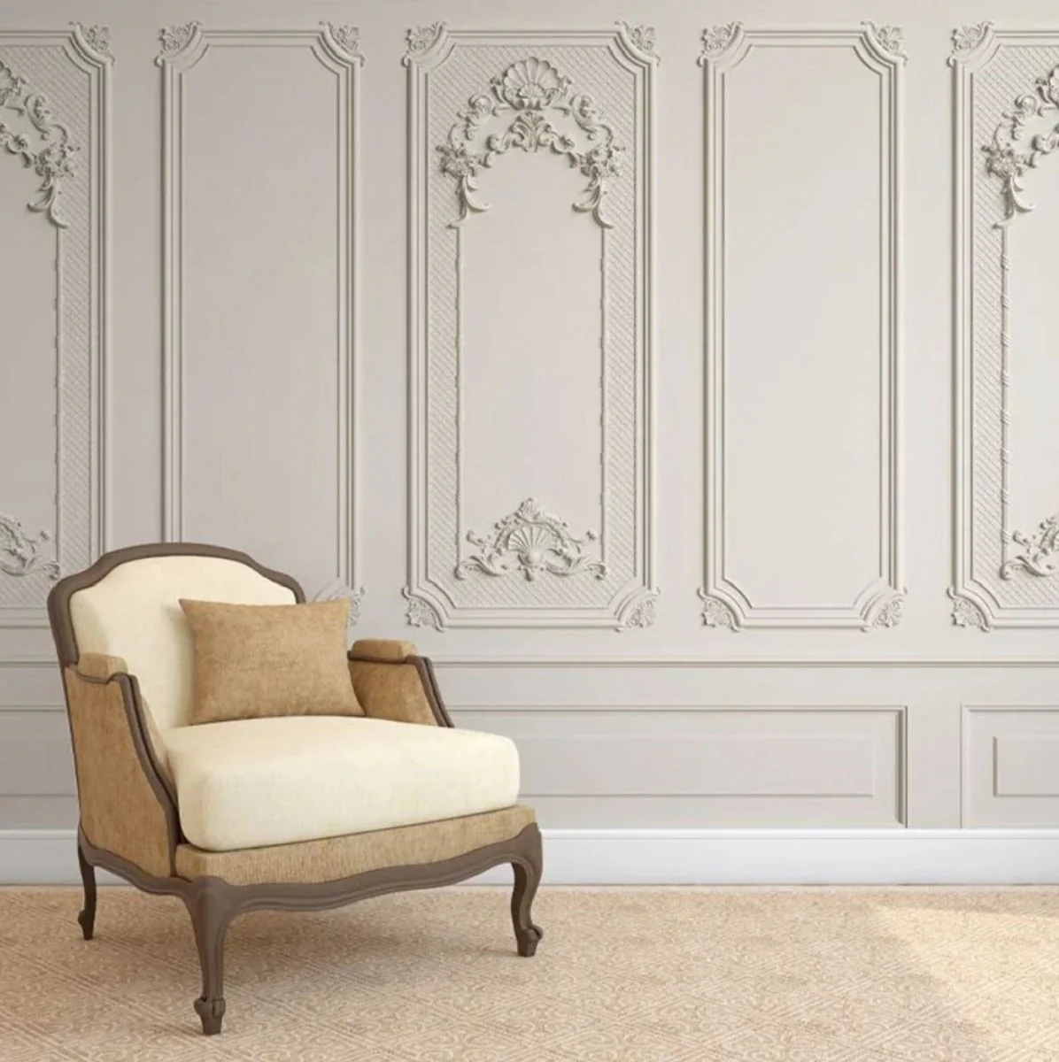 Casa Padrino papel pintado no tejido barroco de lujo gris - Papel pintado de salón de estilo barroco con patrón estuco elegante - Decoración de salón barroco - Decoración de pared estilo barroco