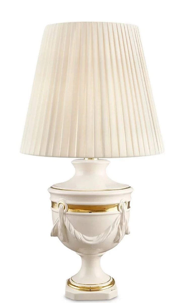 Casa Padrino lámpara de mesa de cerámica barroco marfil / oro Ø 35 x H. 60 cm - Lámpara de Salón Barroco