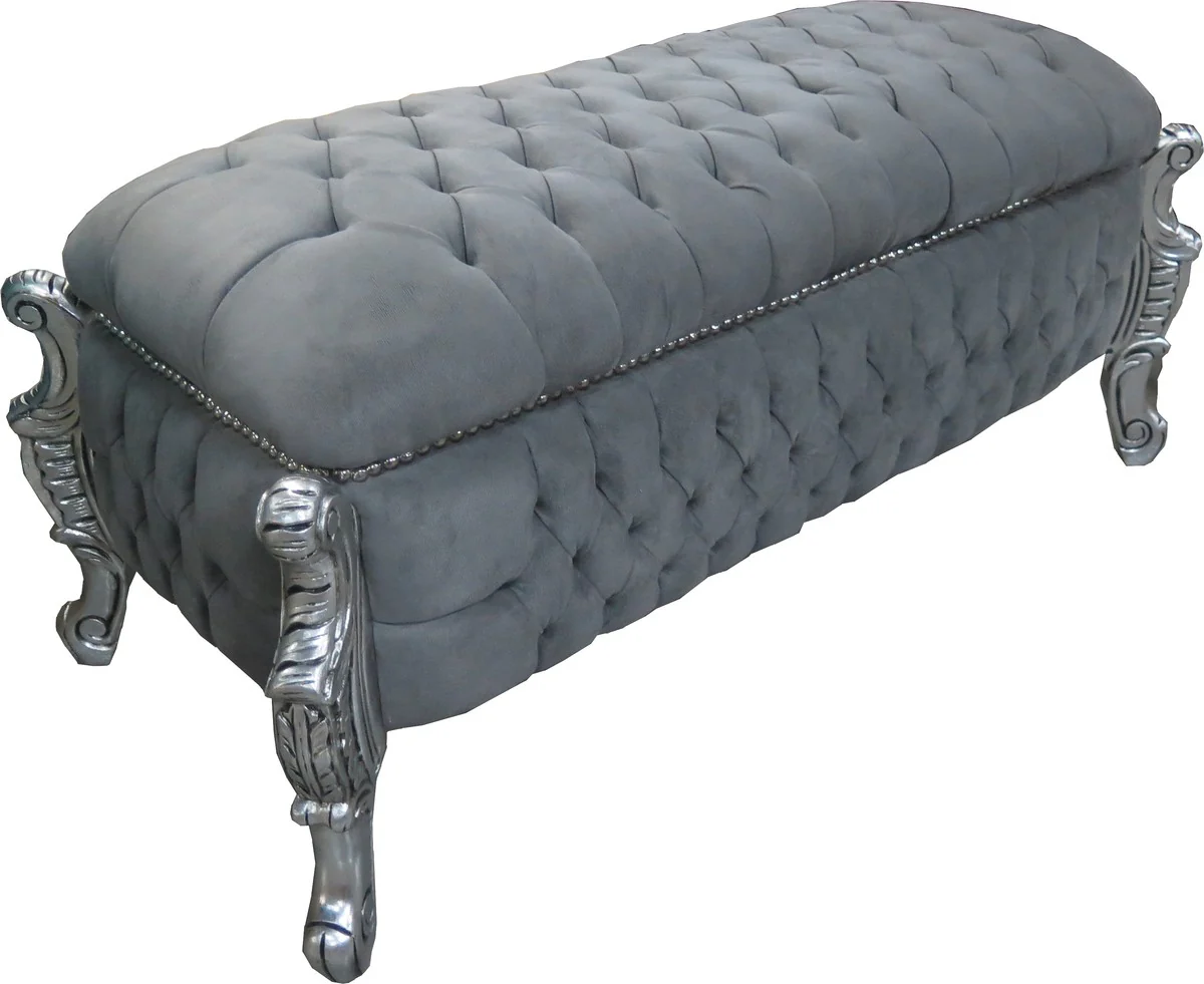 Banco barroco de Casa Padrino (cofre) gris / plata - Banco de cofres de cofre antiguo - Muebles barroco