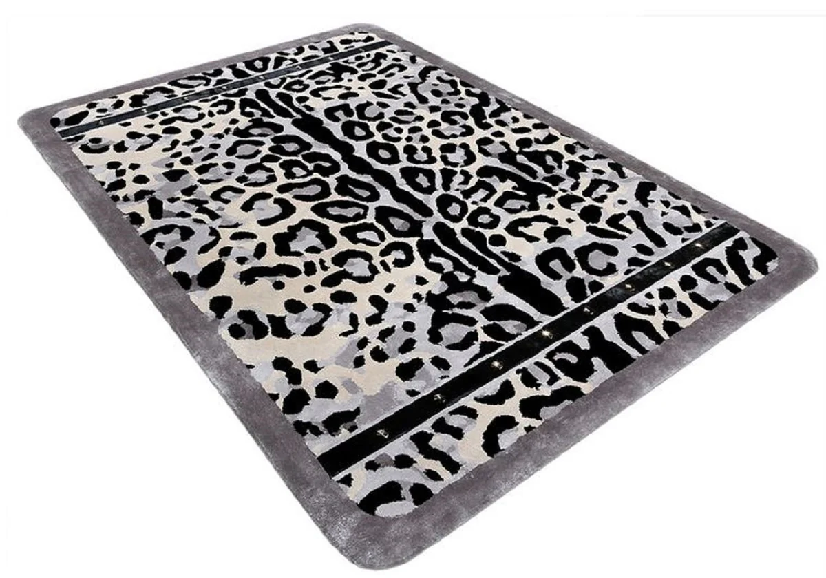 Casa Padrino alfombra de lujo con diseño de leopardo gris / crema / negro 160 x 230 cm - Alfombra rectangular para salón - Alfombra moderna para dormitorio - Interior de lujo - Calidad de lujo