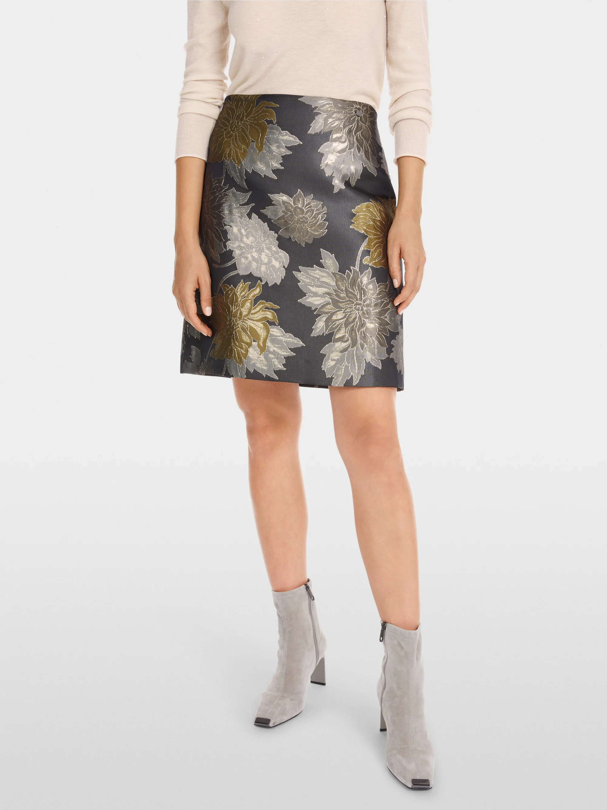 Marc-Cain Floral mini skirt in shiny jacquard