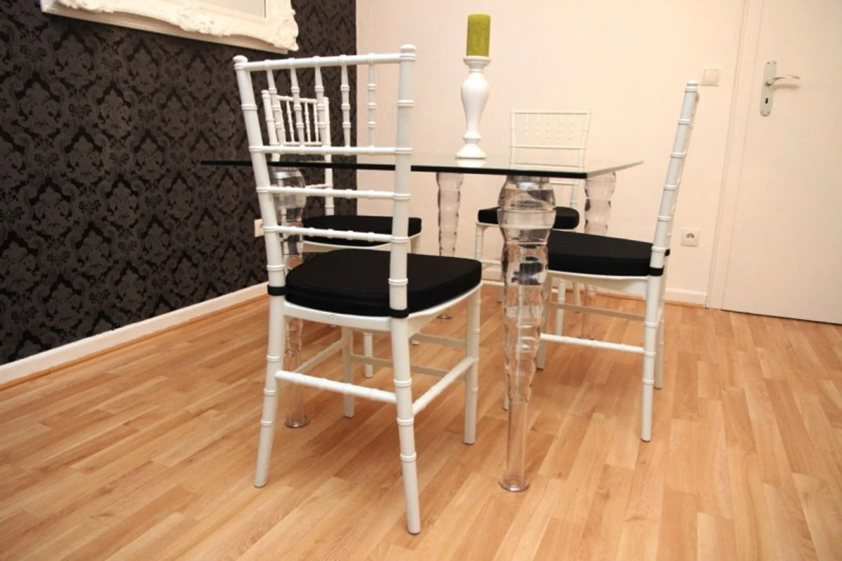 Designer Acrylic Dining Set White / Black - Ghost Chair Table - polycarbonate furniture - a table and 4 chairs - Casa Padrino designer furniture
