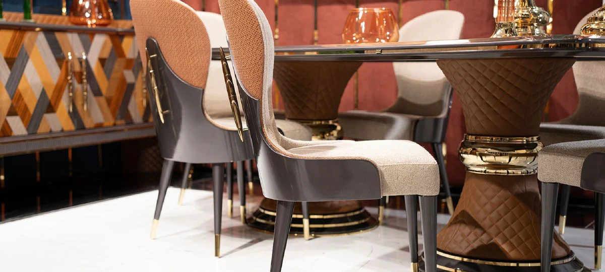 Casa Padrino conjunto de comedor Art Deco de lujo - Mesa de comedor y 8 sillas