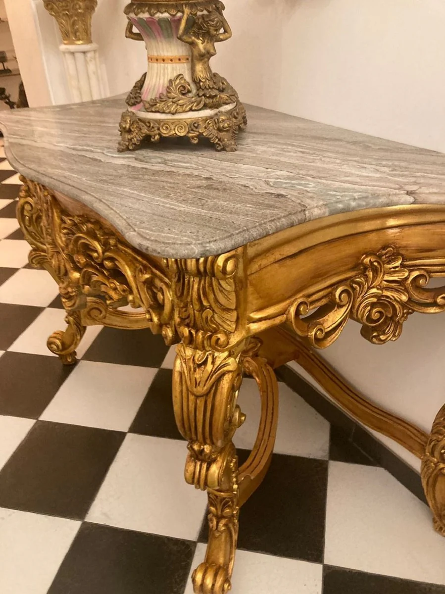 Casa Padrino consola barroco con tapa de m¨¢rmol y espejo oro / gris - Magn¨ªfica consola de espejo estilo barroco - Muebles de armario estilo barroco - Muebles barrocos - Muebles de estilo antiguo