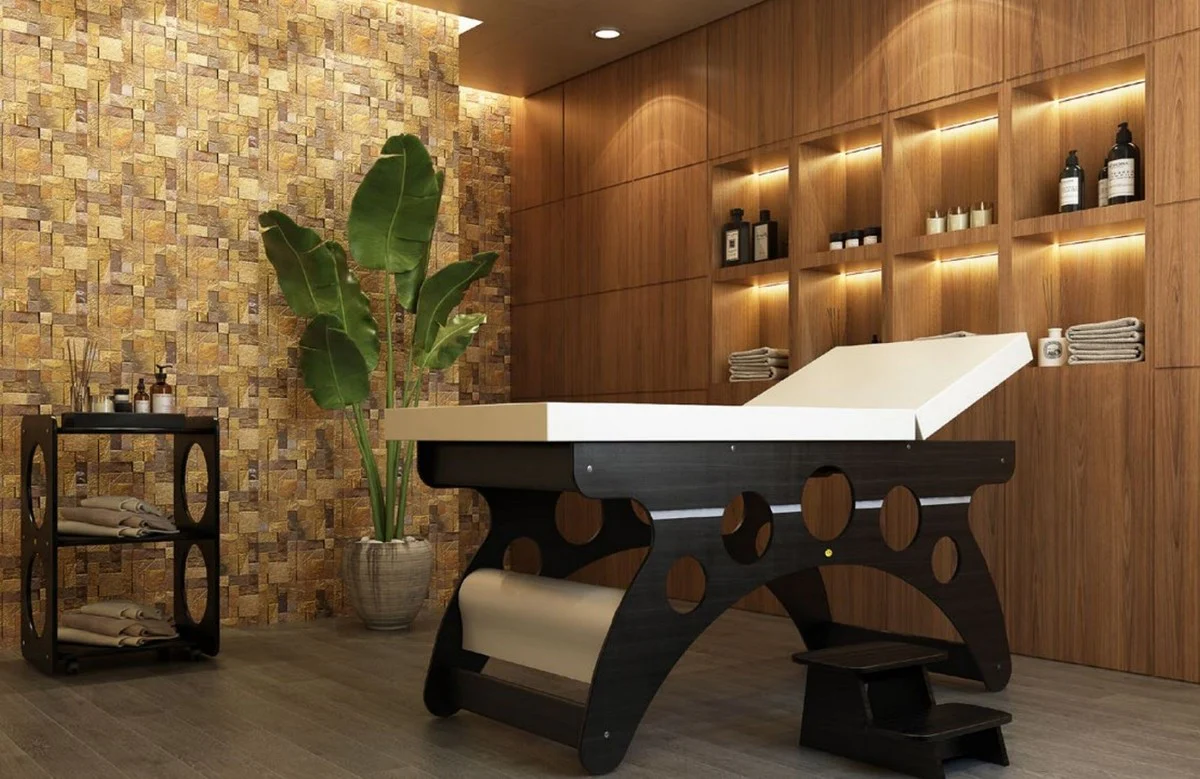 Casa Padrino mesa de masaje de lujo negro / blanco 190 x 70 x A. 77 cm - Mesa de masaje hecha a mano con reposacabezas ajustable - Calidad de lujo - Hecho en Italia