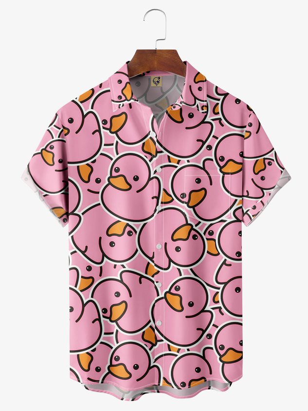 Yellow Duck Chest Pocket Short Sleeves Casual Shirt
