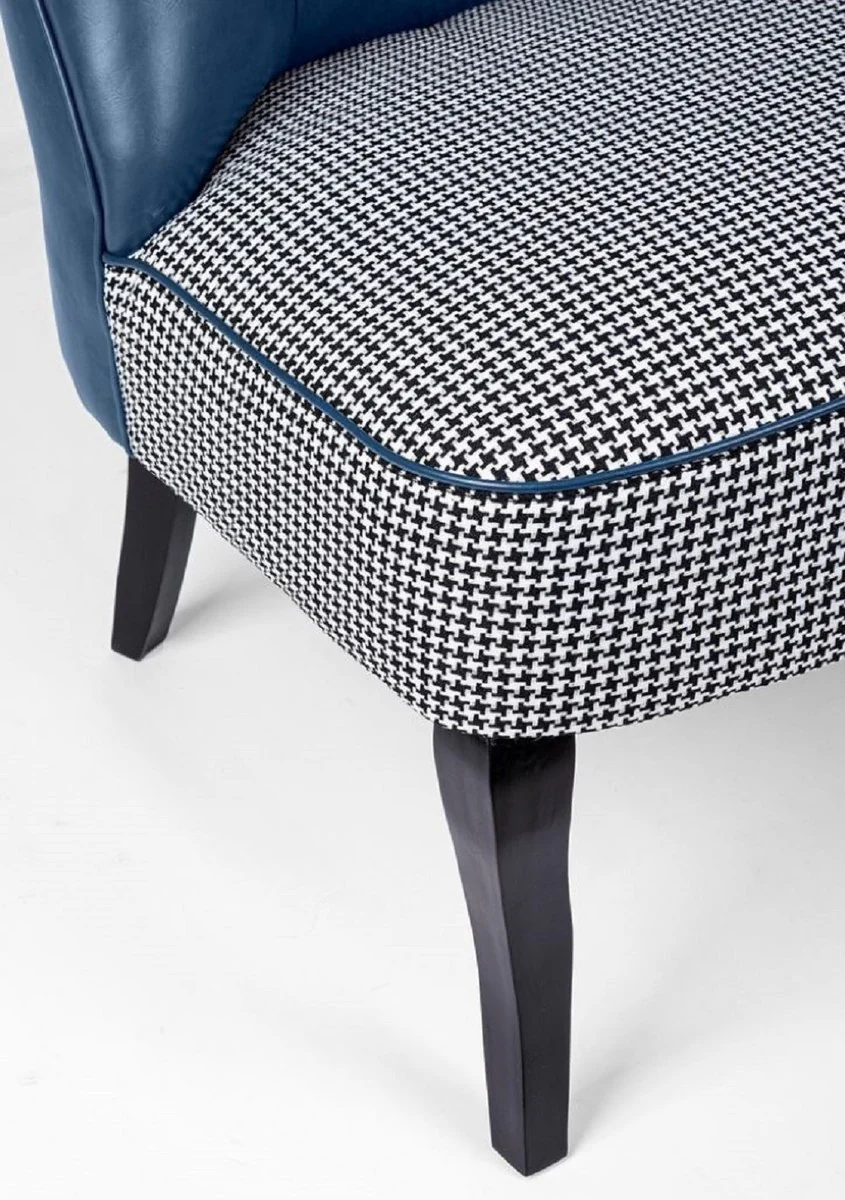 Casa Padrino sof¨¢ Chesterfield de lujo en cuero artificial azul / blanco / negro 136 x 66 x A. 76 cm - Sof¨¢ de sal¨®n - Muebles de sal¨®n - Muebles Chesterfield - Muebles de lujo