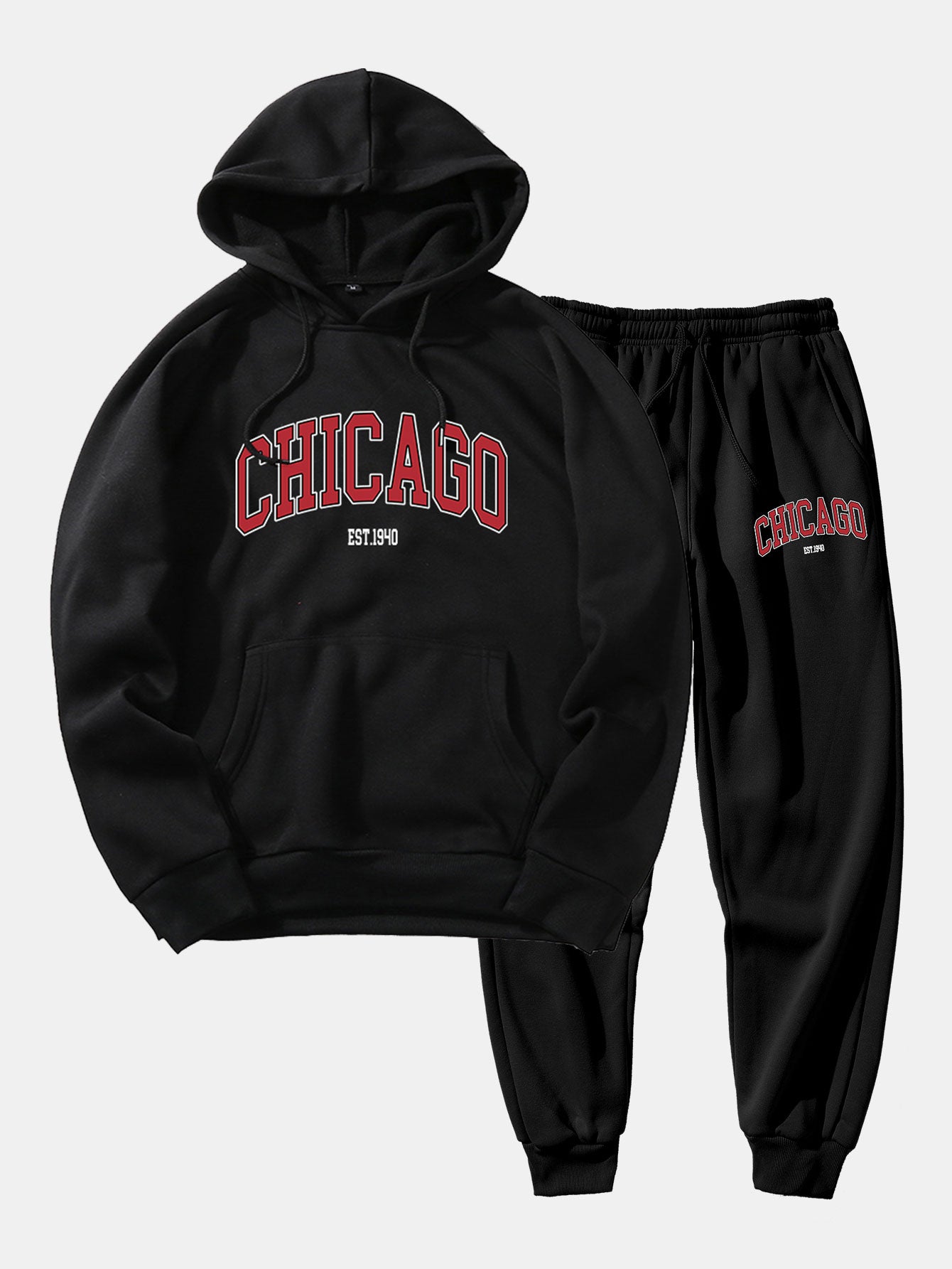 Chicago Letter Print Hoodie & Jogger Pants